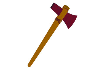 old Aztec ax with metal head and wooden handle