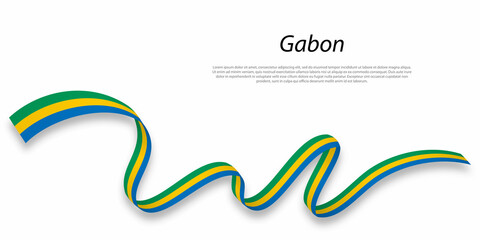 Waving ribbon or banner with flag of Gabon.