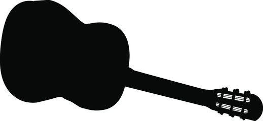 Classical guitar vector silhouette, isolated on white background, guitar filled with black color, music and instrument concept