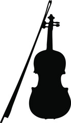 violin vector silhouette, isolated on white background, violin filled with black color, music and instrument concept