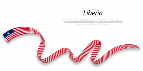 Obraz premium Waving ribbon or banner with flag of Liberia.