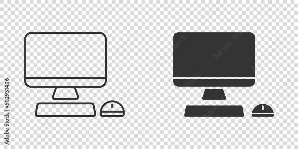 Poster personal computer in flat style. desktop pc vector illustration on isolated background. monitor disp