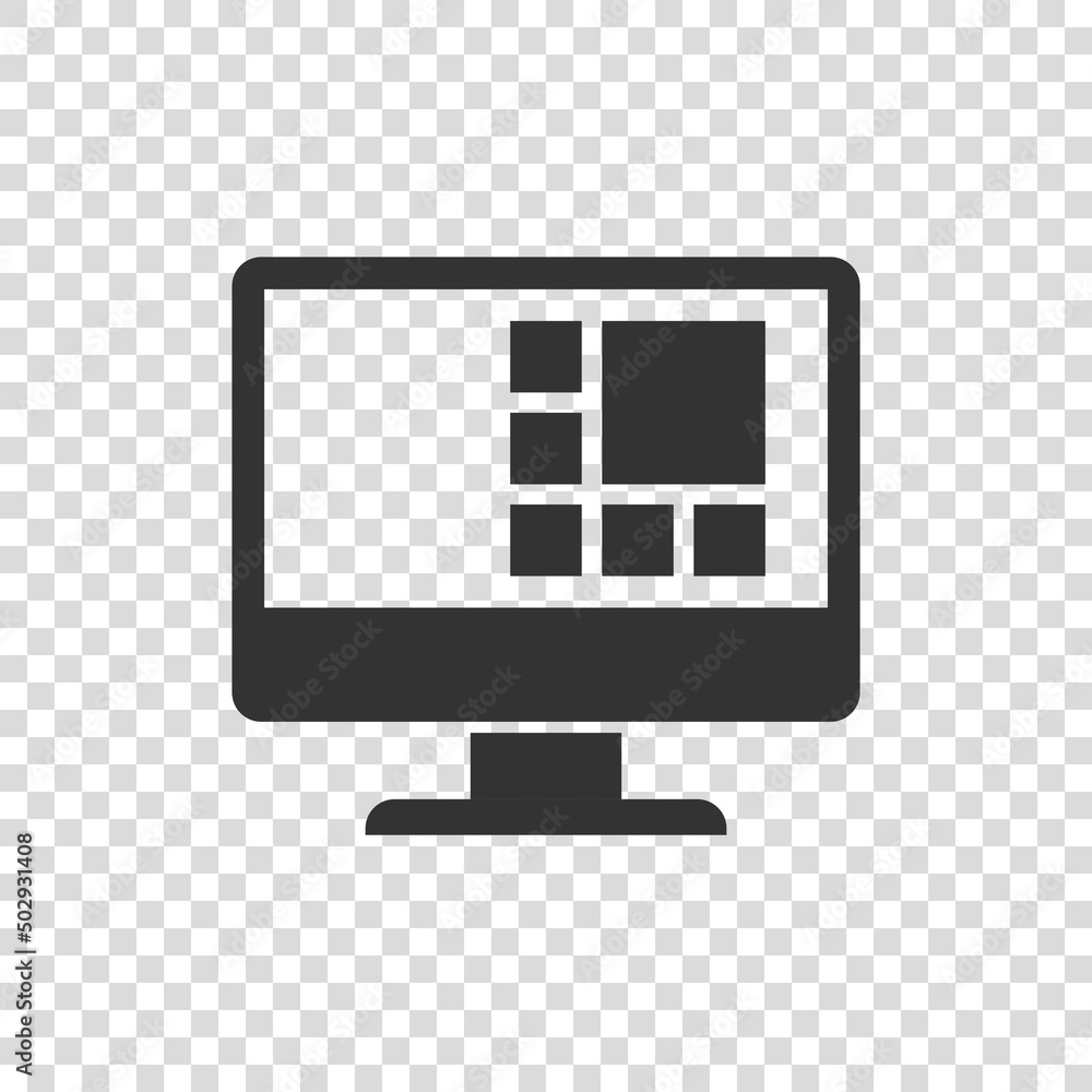 Poster personal computer in flat style. desktop pc vector illustration on isolated background. monitor disp