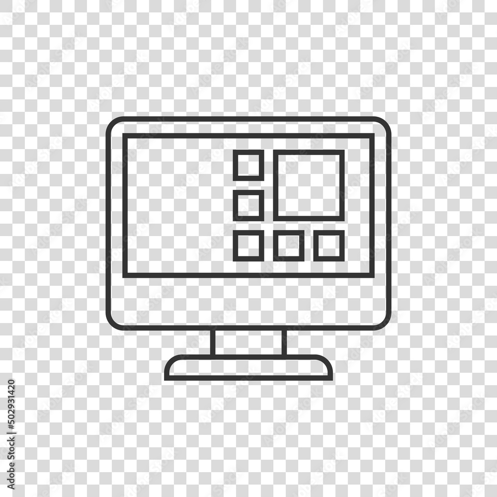 Poster personal computer in flat style. desktop pc vector illustration on isolated background. monitor disp