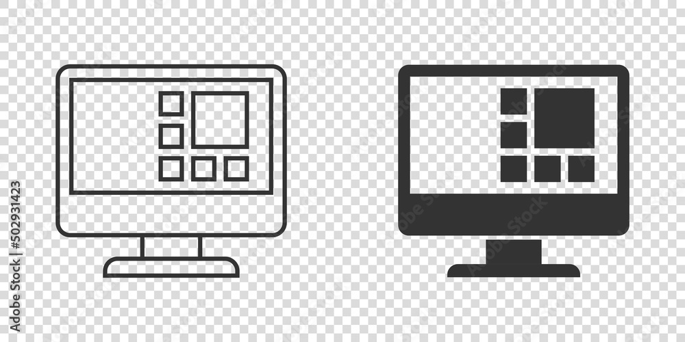 Aufkleber personal computer in flat style. desktop pc vector illustration on isolated background. monitor disp