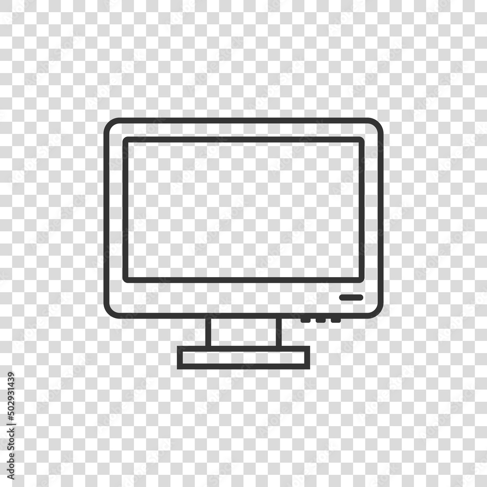 Poster personal computer in flat style. desktop pc vector illustration on isolated background. monitor disp