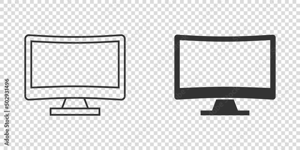 Aufkleber personal computer in flat style. desktop pc vector illustration on isolated background. monitor disp