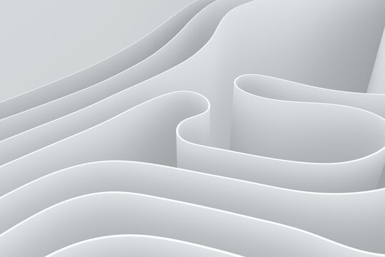 Wavy curved waves backdrop. Minimal decorative dynamic twisted surface 3d illustration