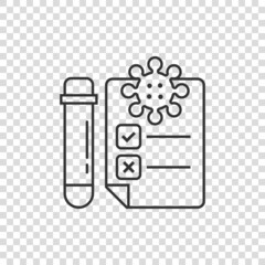 Coronavirus test icon in flat style. covid-19 vector illustration on isolated background. Medical diagnostic sign business concept.