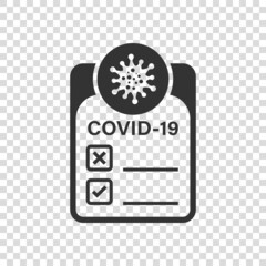 Coronavirus test icon in flat style. covid-19 vector illustration on isolated background. Medical diagnostic sign business concept.