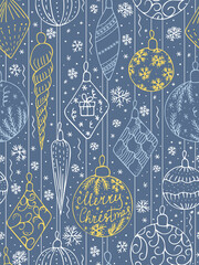 Christmas decoration on seamless pattern. Vector illustration, doodle