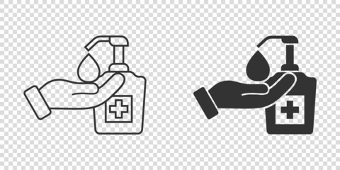 Hand sanitizer icon in flat style. Antiseptic bottle vector illustration on isolated background. Disinfect gel sign business concept.
