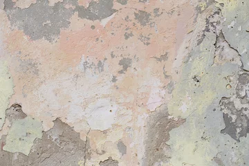 Vitrage gordijnen Verweerde muur Oude schilferende muur met vernietigd gips. Renovatie van oud huis. Industriële stijl ontwerp muur achtergrond. Grunge gebarsten betonnen wand met oude verf. Shabby peeling oude achtergrond