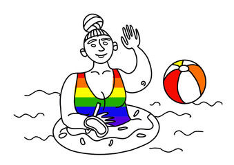 LGBT body positive girl swimming in the pool 