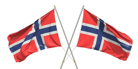 Isolated flags of Norway on white background. 3D rendering