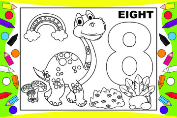 coloring dinosaur cartoon with number for kids