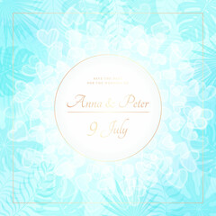 Wedding banner with hearts and tropical leaves