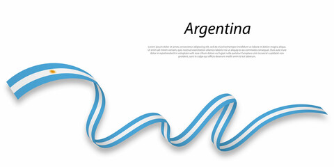 Waving ribbon or banner with flag of Argentina.