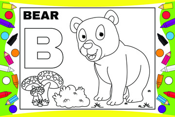 coloring bear cartoon for kids