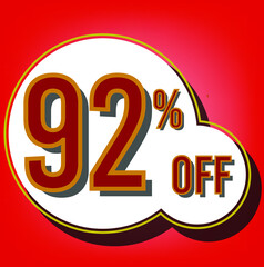 92 percent red banner with white ballons and red lettering for promotions and offers