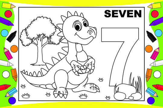 coloring dinosaur cartoon with number for kids
