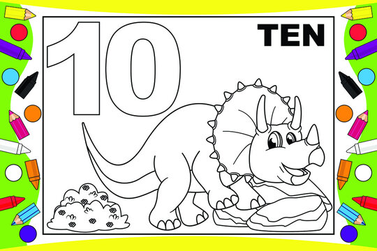 coloring dinosaur cartoon with number for kids