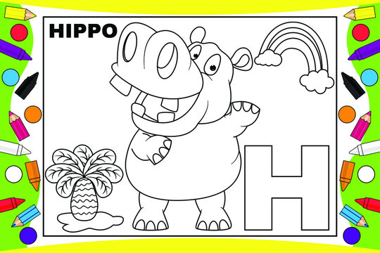 coloring hippo cartoon for kids