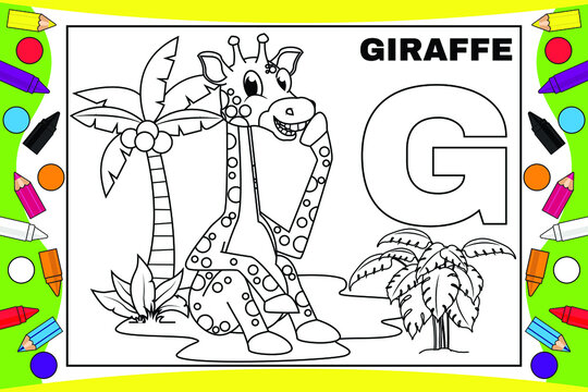 coloring giraffe cartoon for kids