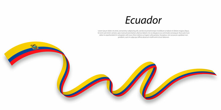 Waving ribbon or banner with flag of Ecuador.