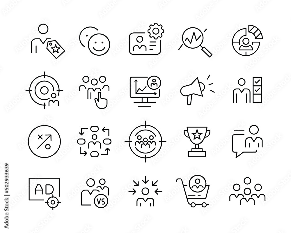 Wall mural target audience icons - vector line. editable stroke.