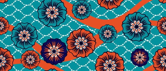 African ethnic traditional pattern . seamless beautiful Kitenge, chitenge, dutch wax style. fashion design in colorful. Geometric abstract motif. commonly known as Ankara prints, African wax prints.