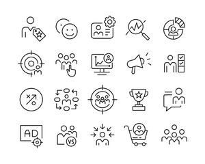 Target Audience Icons - Vector Line. Editable Stroke. 