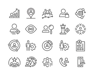 Target Audience Icons - Vector Line. Editable Stroke. 
