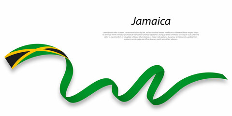 Waving ribbon or banner with flag of Jamaica. - obrazy, fototapety, plakaty