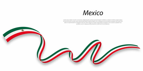 Waving ribbon or banner with flag of Mexico.