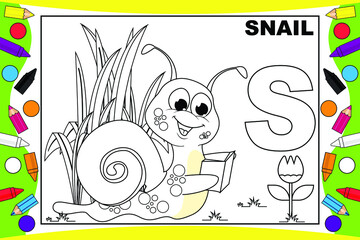 Fototapeta premium coloring snail cartoon for kids