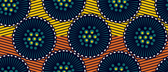 African ethnic traditional pattern . seamless beautiful Kitenge, chitenge, dutch wax style. fashion design in colorful. Geometric abstract motif. commonly known as Ankara prints, African wax prints. - obrazy, fototapety, plakaty