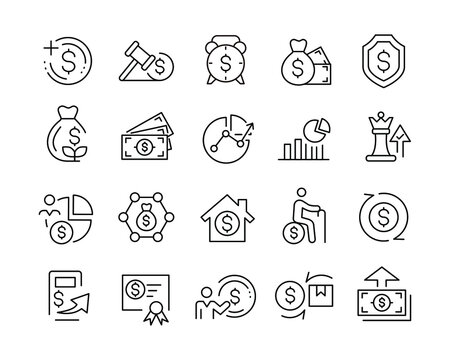 Wealth Management Icons - Vector Line. Editable Stroke. 
