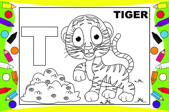 coloring tiger cartoon for kids
