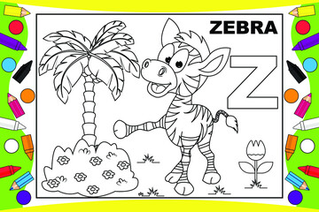 coloring zebra cartoon for kids