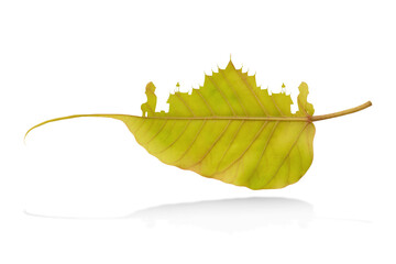 The marble temple on bodhi leaf with clipping path.