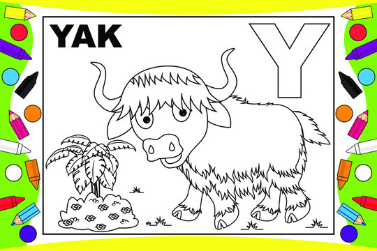 coloring yak cartoon for kids