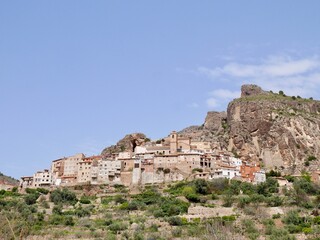 Fototapeta na wymiar Panoramic view of Ayna, charming town nestled in the Sierra mountains. Castile La Mancha, Spain.