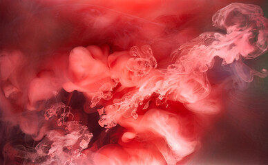 Black and red ink background, colorful fog, abstract swirling ocean, acrylic paint pigment...