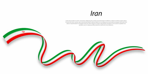Waving ribbon or banner with flag of Iran.