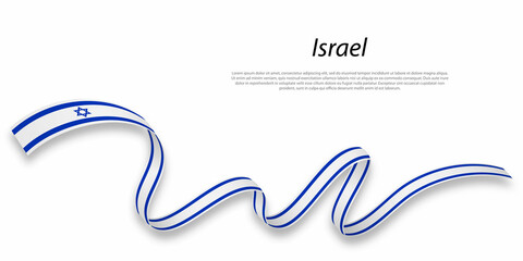 Waving ribbon or banner with flag of Israel.