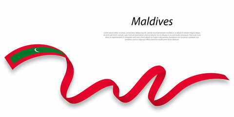 Waving ribbon or banner with flag of Maldives.