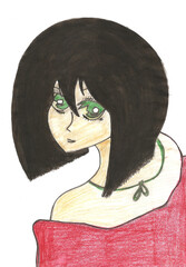 sketch anime manga girl with black square