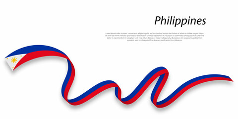 Waving ribbon or banner with flag of Philippines.