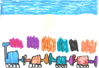children's drawing of a train with carriages